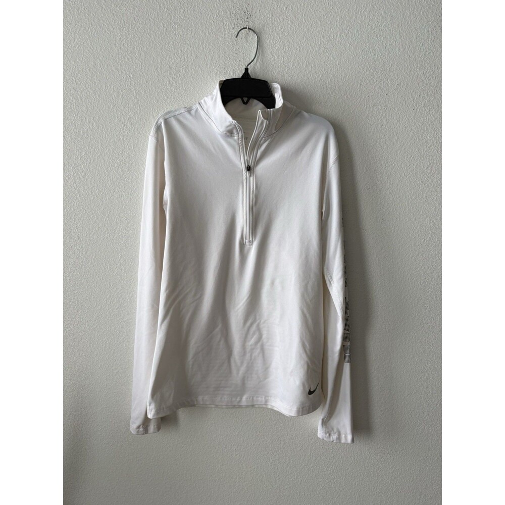 Nike Pro Dri-FIT Women's 1/4 Zip Long Sleeve Pullover Athletic Top White Large
